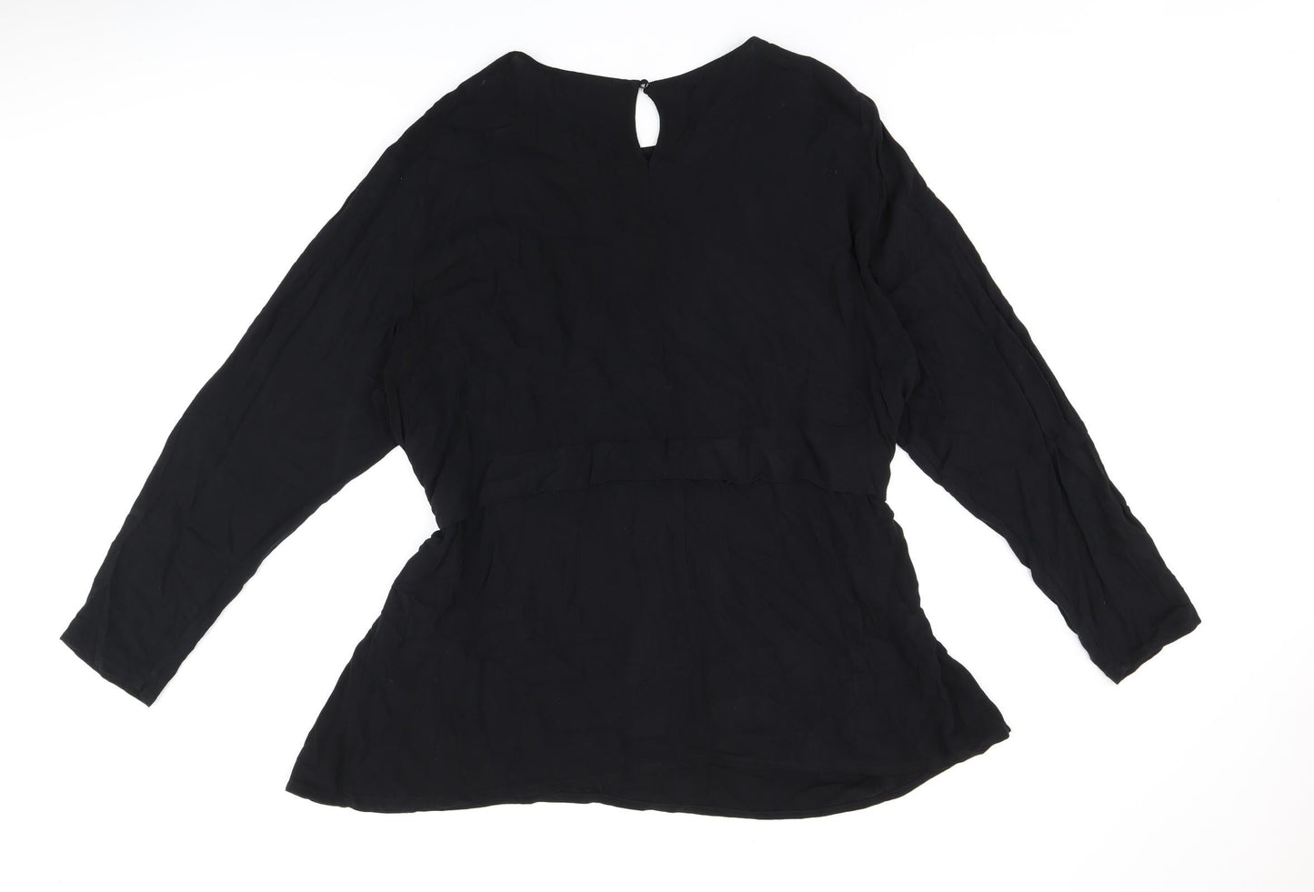 I.scenery Womens Black Viscose Basic T-Shirt Size 26 Boat Neck - Belted