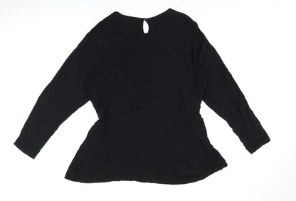 I.scenery Womens Black Viscose Basic T-Shirt Size 26 Boat Neck - Belted