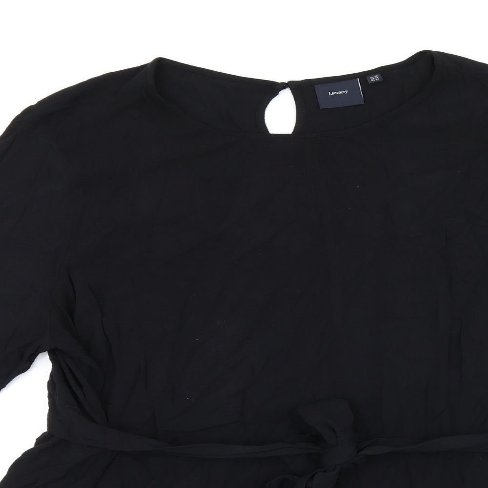 I.scenery Womens Black Viscose Basic T-Shirt Size 26 Boat Neck - Belted