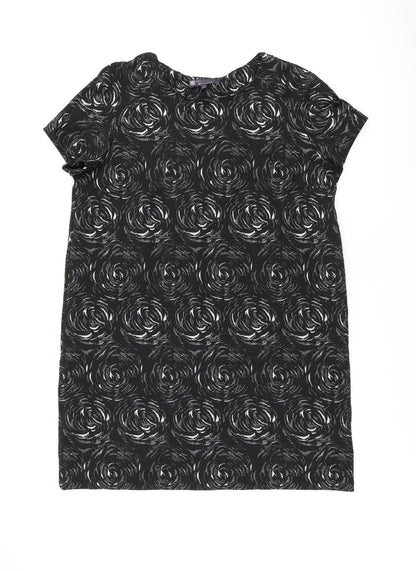 Marks and Spencer Womens Black Geometric Polyester Shift Size 18 Boat Neck Pullover