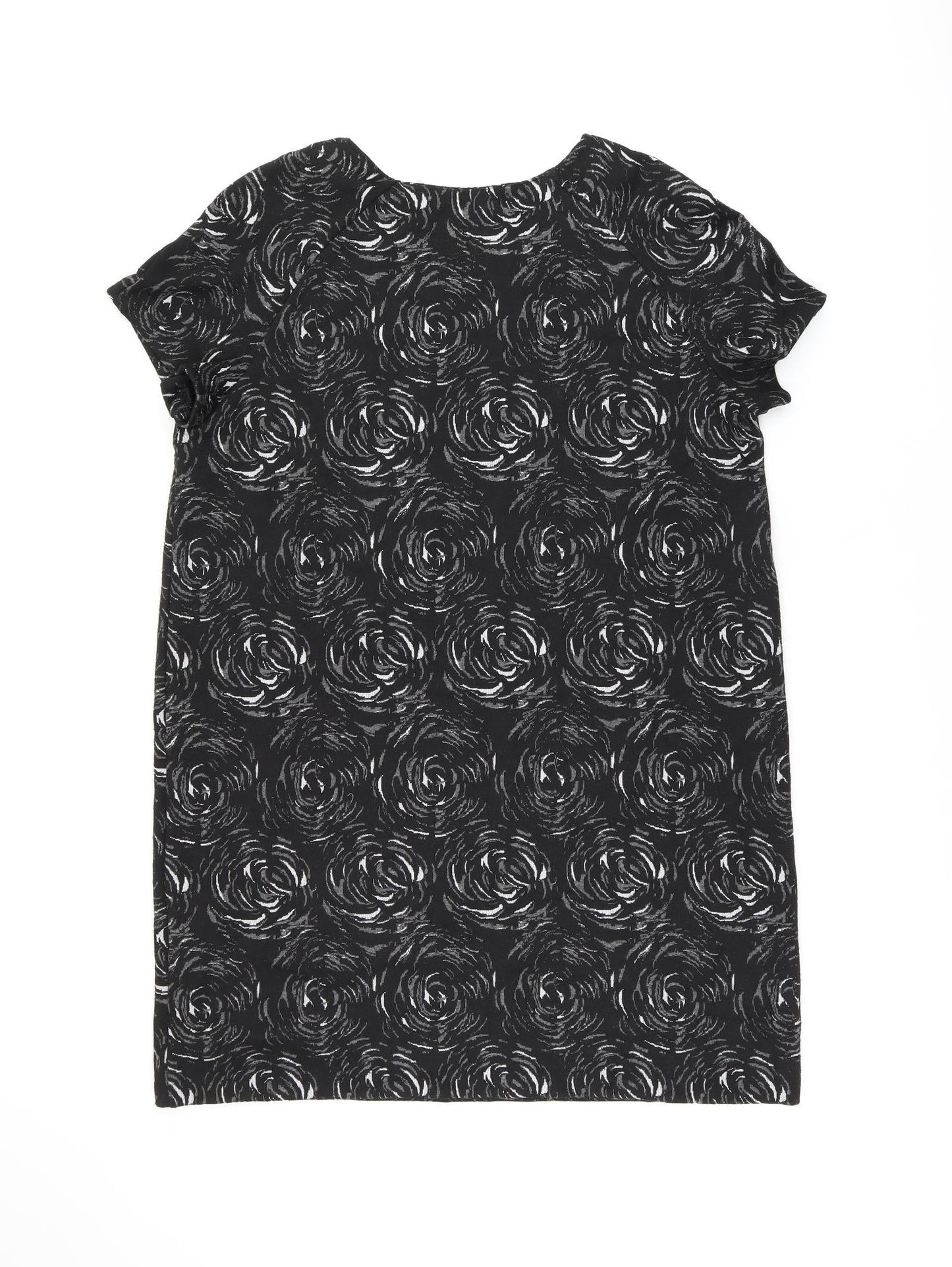 Marks and Spencer Womens Black Geometric Polyester Shift Size 18 Boat Neck Pullover
