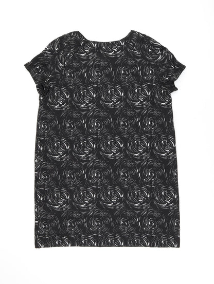 Marks and Spencer Womens Black Geometric Polyester Shift Size 18 Boat Neck Pullover
