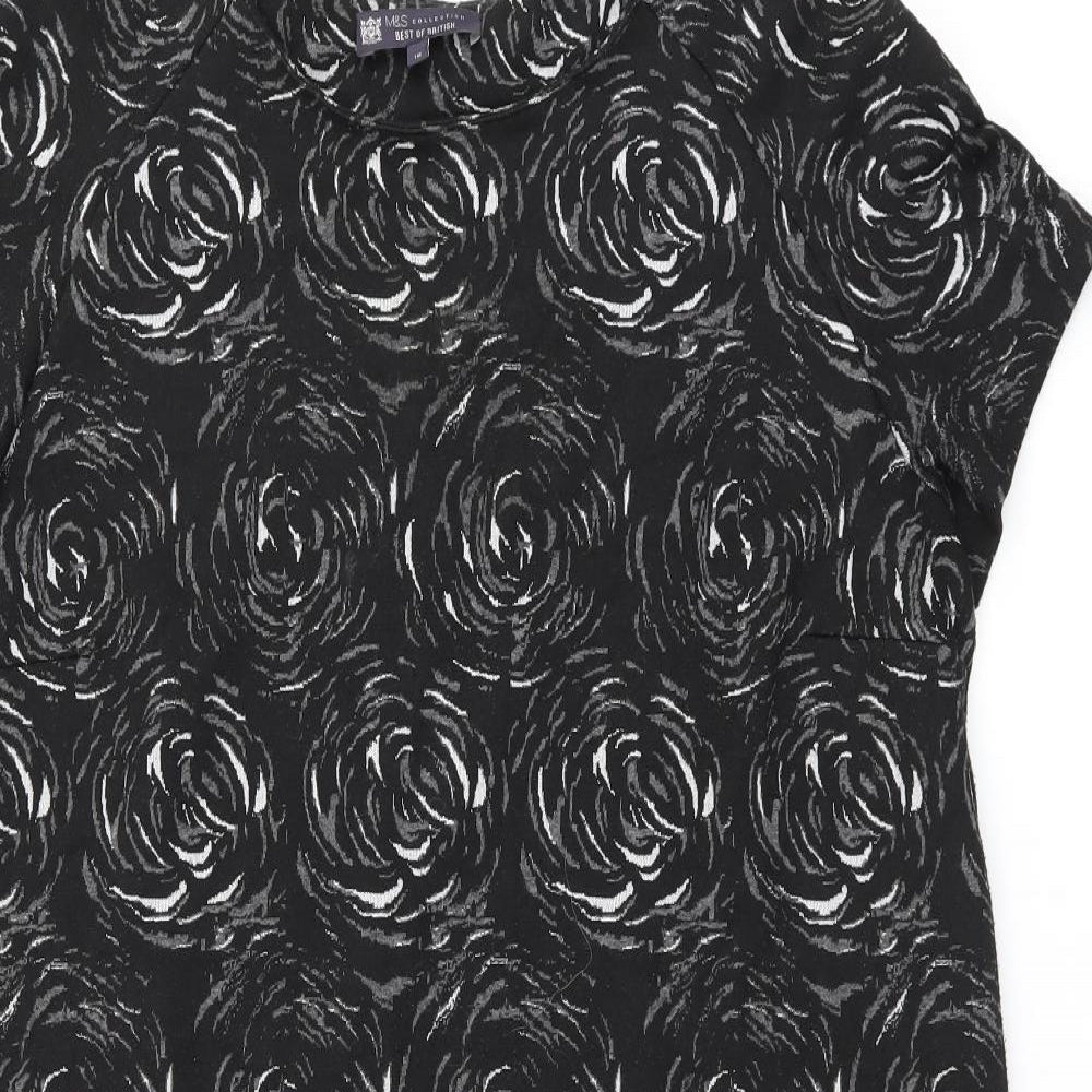 Marks and Spencer Womens Black Geometric Polyester Shift Size 18 Boat Neck Pullover