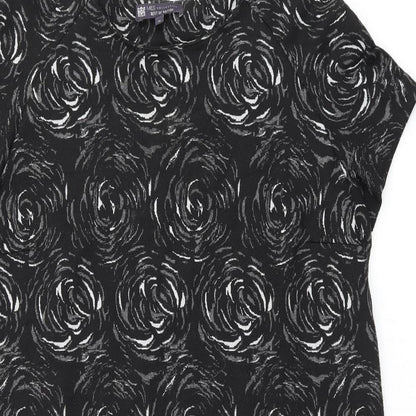 Marks and Spencer Womens Black Geometric Polyester Shift Size 18 Boat Neck Pullover