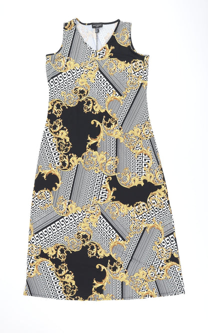 Anthony Womens Black Geometric Polyester Maxi Size S V-Neck Pullover