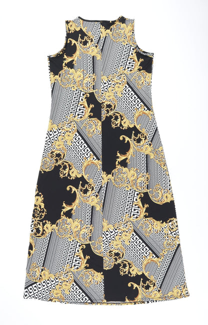 Anthony Womens Black Geometric Polyester Maxi Size S V-Neck Pullover