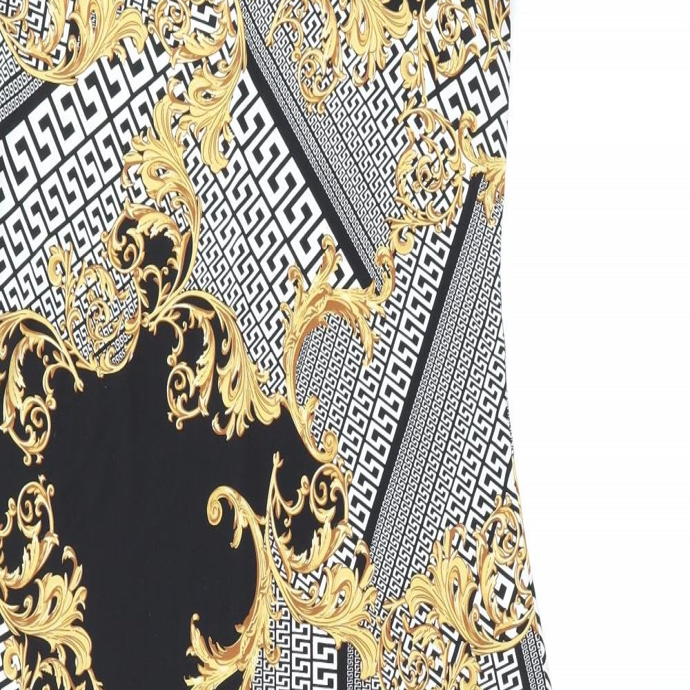 Anthony Womens Black Geometric Polyester Maxi Size S V-Neck Pullover