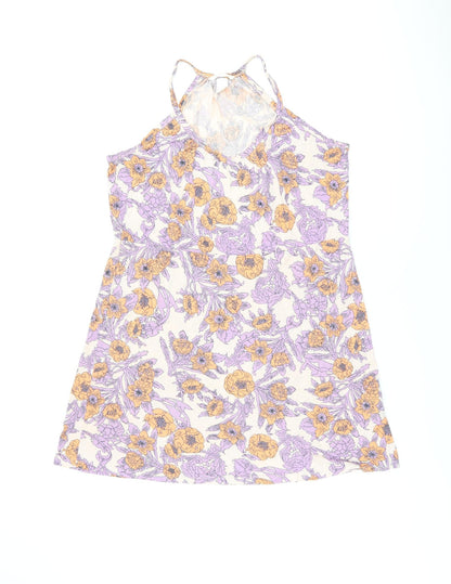H&M Womens Purple Floral Viscose Skater Dress Size S V-Neck Pullover