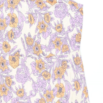 H&M Womens Purple Floral Viscose Skater Dress Size S V-Neck Pullover