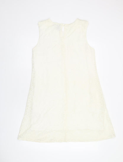 VERO MODA Womens White Floral Polyamide Shift Size M Boat Neck Button