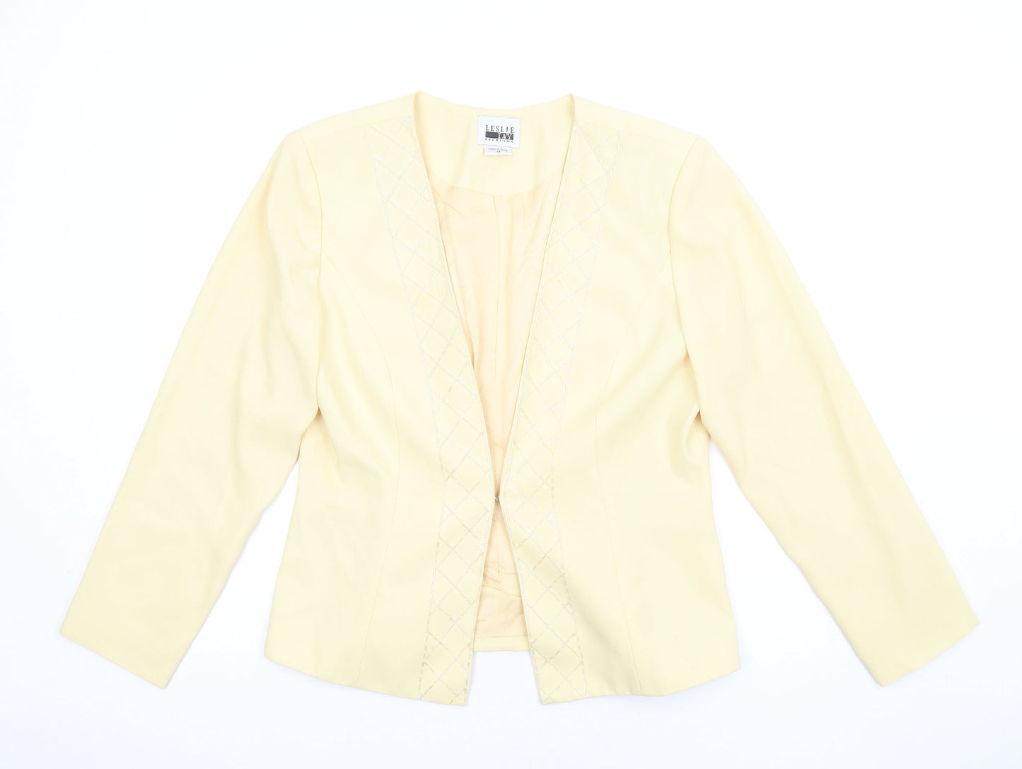 Leslie Fay Womens Yellow Jacket Size 14 Hook & Eye - Beaded Neckline