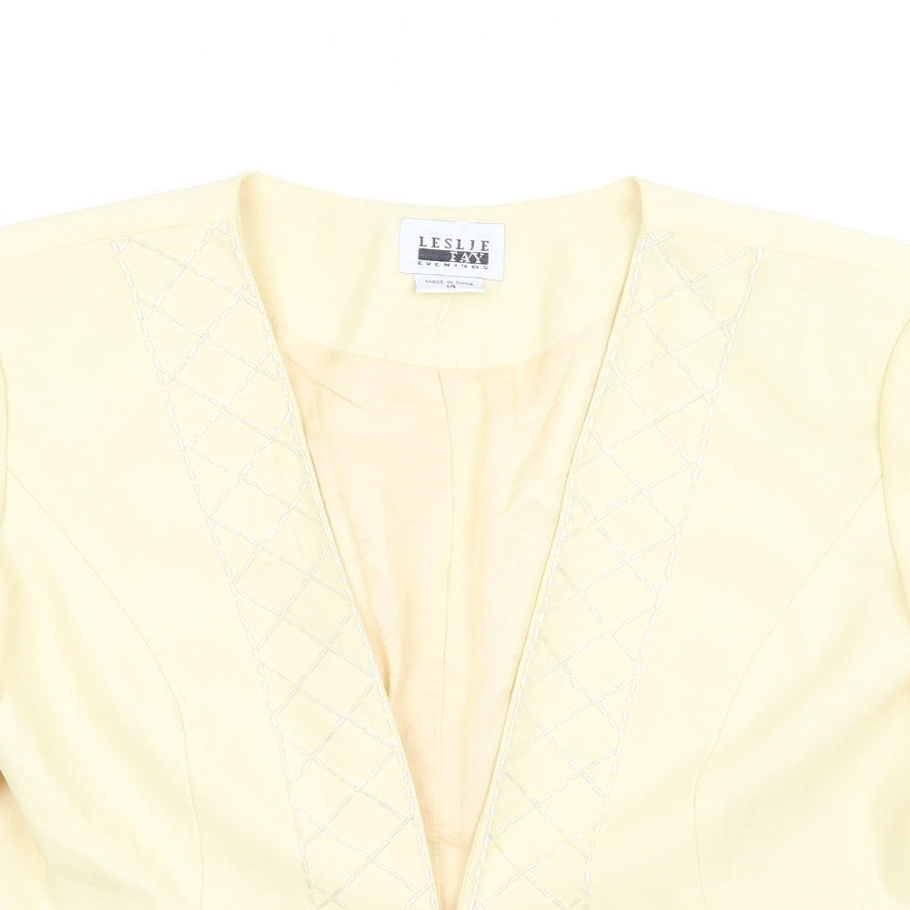Leslie Fay Womens Yellow Jacket Size 14 Hook & Eye - Beaded Neckline