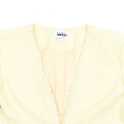Leslie Fay Womens Yellow Jacket Size 14 Hook & Eye - Beaded Neckline