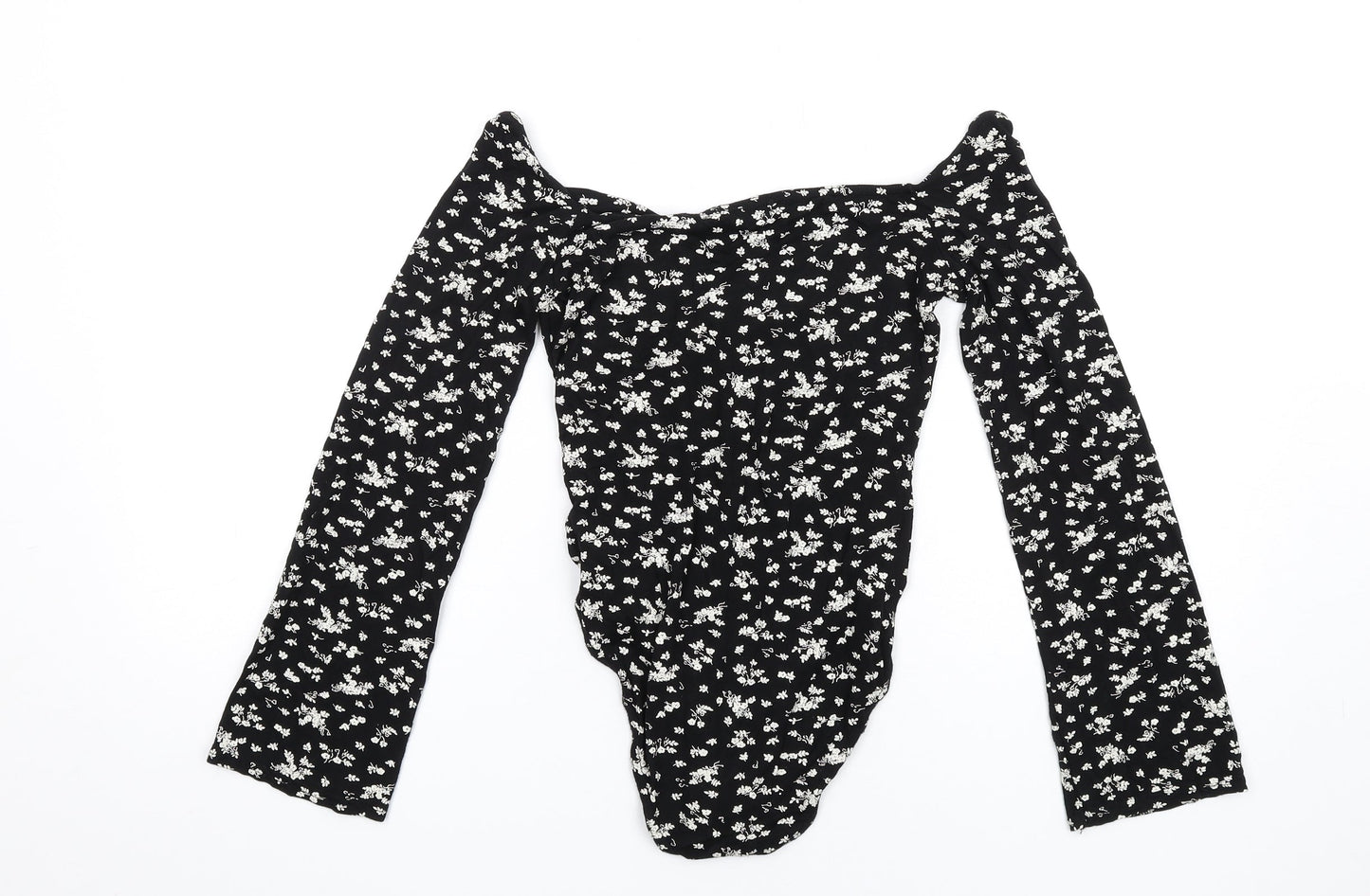 Nasty Gal Womens Black Floral Viscose Bodysuit One-Piece Size 6 Snap