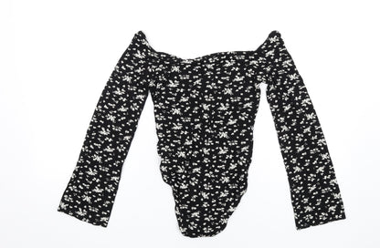 Nasty Gal Womens Black Floral Viscose Bodysuit One-Piece Size 6 Snap