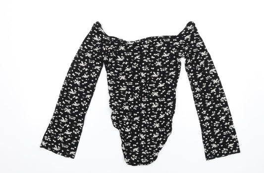 Nasty Gal Womens Black Floral Viscose Bodysuit One-Piece Size 6 Snap