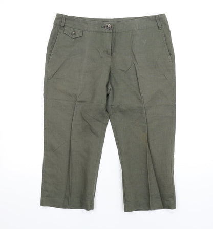 Mango Womens Green Linen Capri Trousers Size 12 L20 in Regular Zip
