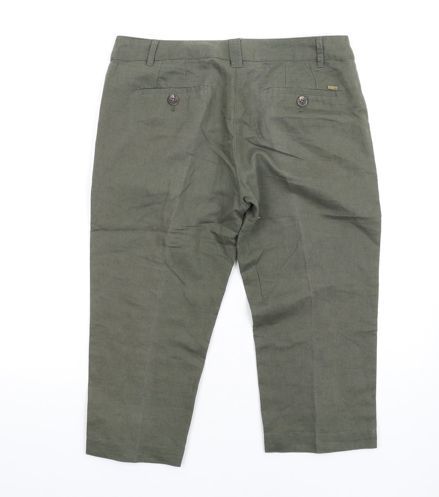 Mango Womens Green Linen Capri Trousers Size 12 L20 in Regular Zip