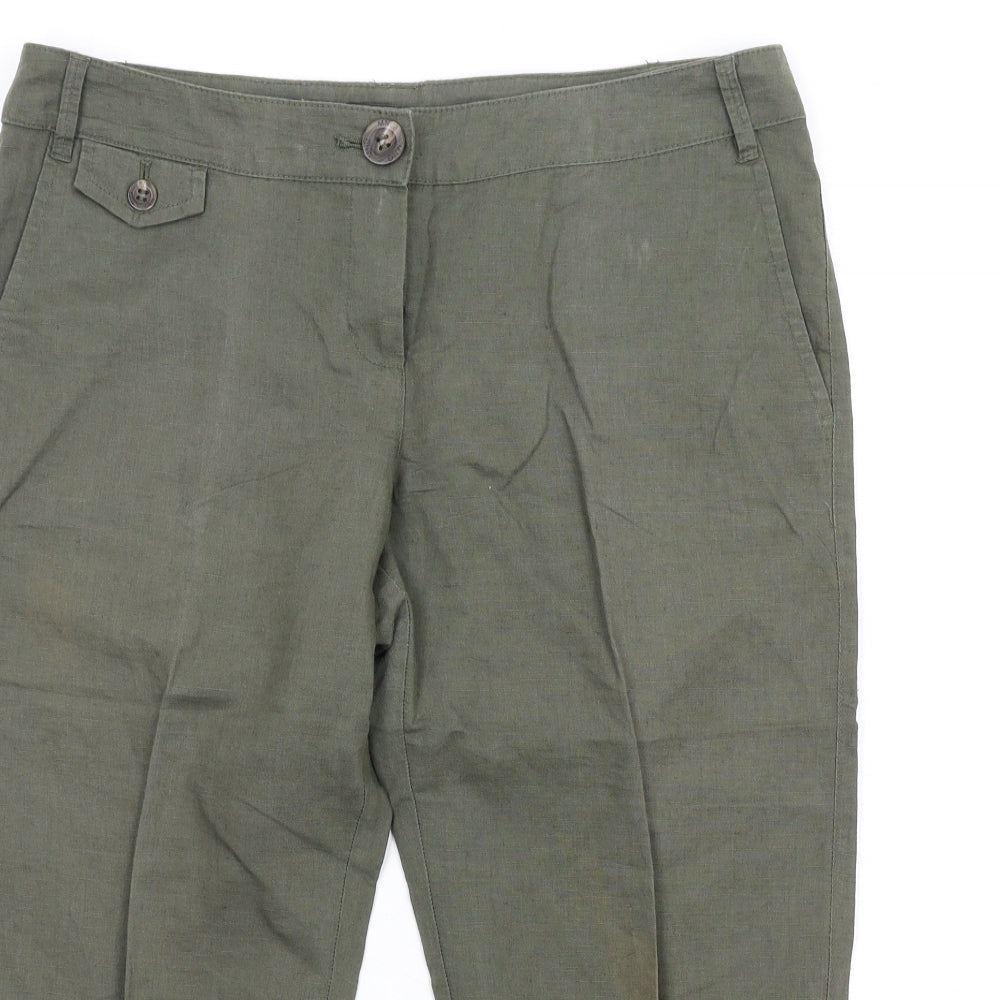 Mango Womens Green Linen Capri Trousers Size 12 L20 in Regular Zip
