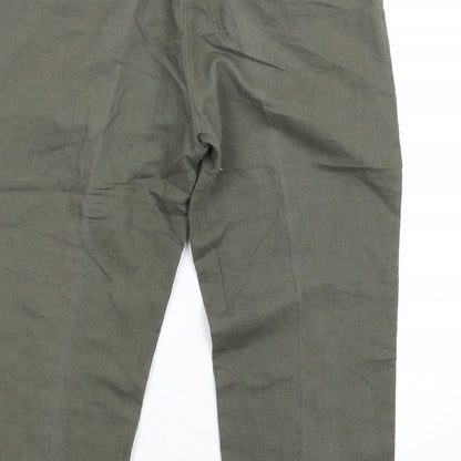 Mango Womens Green Linen Capri Trousers Size 12 L20 in Regular Zip