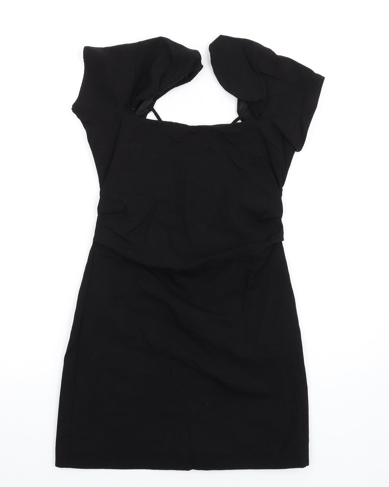 Zara Womens Black Linen Mini Size S Square Neck Zip