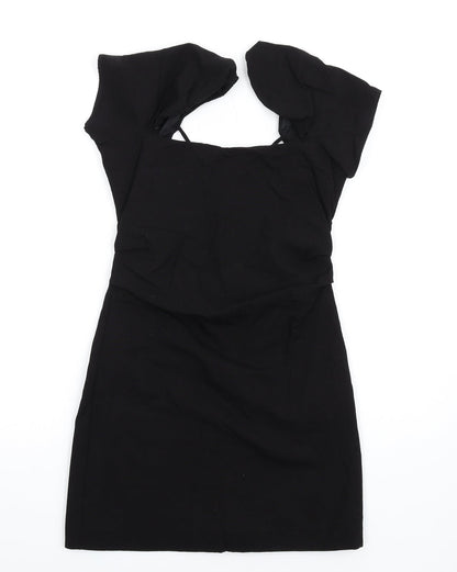 Zara Womens Black Linen Mini Size S Square Neck Zip
