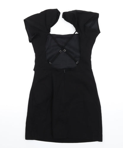 Zara Womens Black Linen Mini Size S Square Neck Zip
