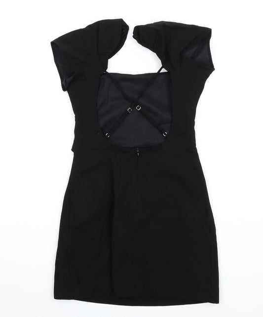 Zara Womens Black Linen Mini Size S Square Neck Zip