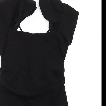 Zara Womens Black Linen Mini Size S Square Neck Zip