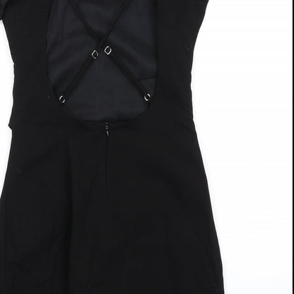 Zara Womens Black Linen Mini Size S Square Neck Zip