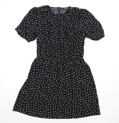 Marks and Spencer Womens Black Polka Dot Polyester A-Line Size 10 Round Neck Button