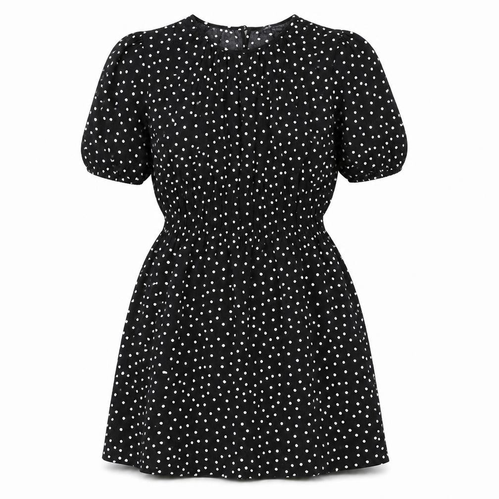 Marks and Spencer Womens Black Polka Dot Polyester A-Line Size 10 Round Neck Button