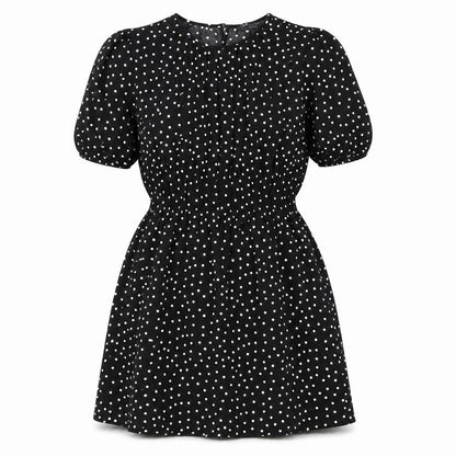 Marks and Spencer Womens Black Polka Dot Polyester A-Line Size 10 Round Neck Button