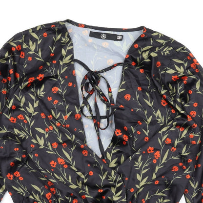 Missguided Womens Black Floral Polyester Bodysuit One-Piece Size 10 Snap