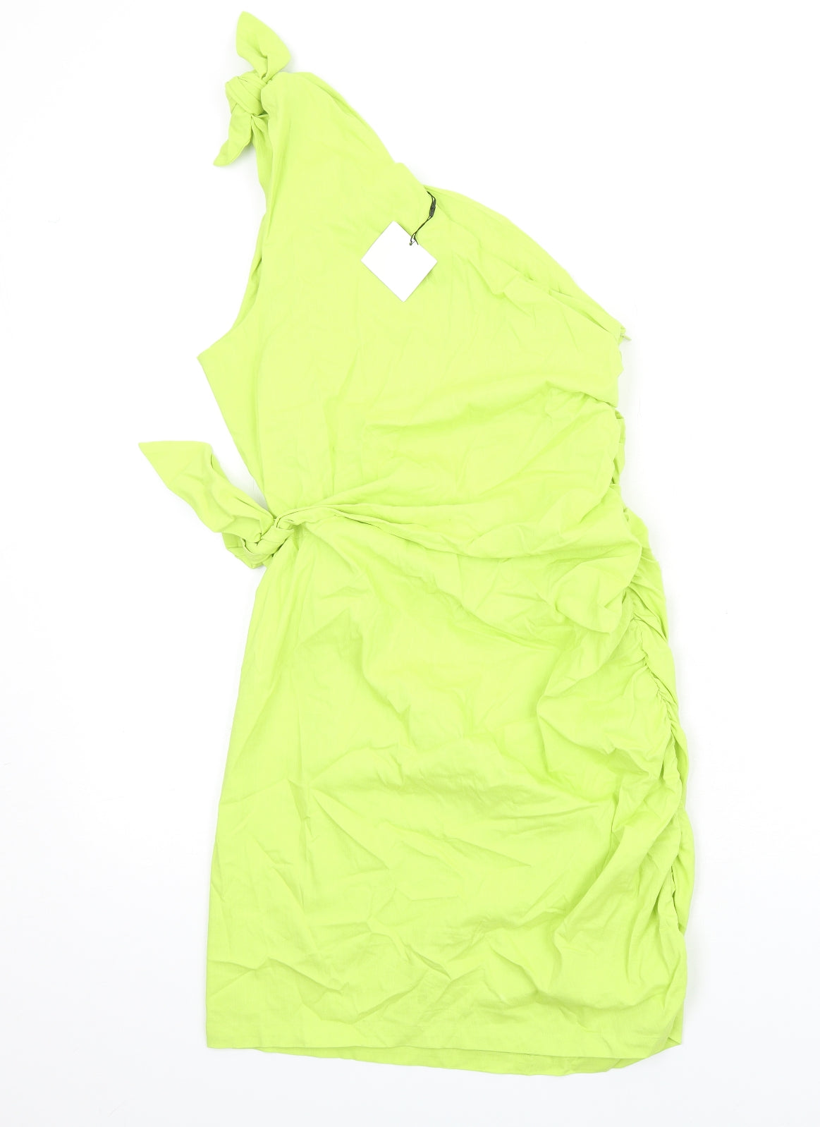 Zara Womens Green Polyester Mini Size L One Shoulder Zip