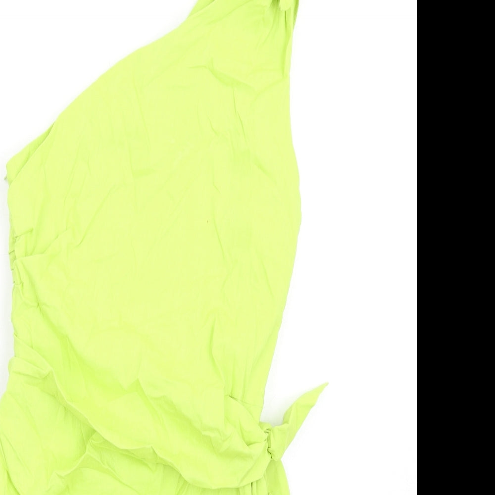 Zara Womens Green Polyester Mini Size L One Shoulder Zip