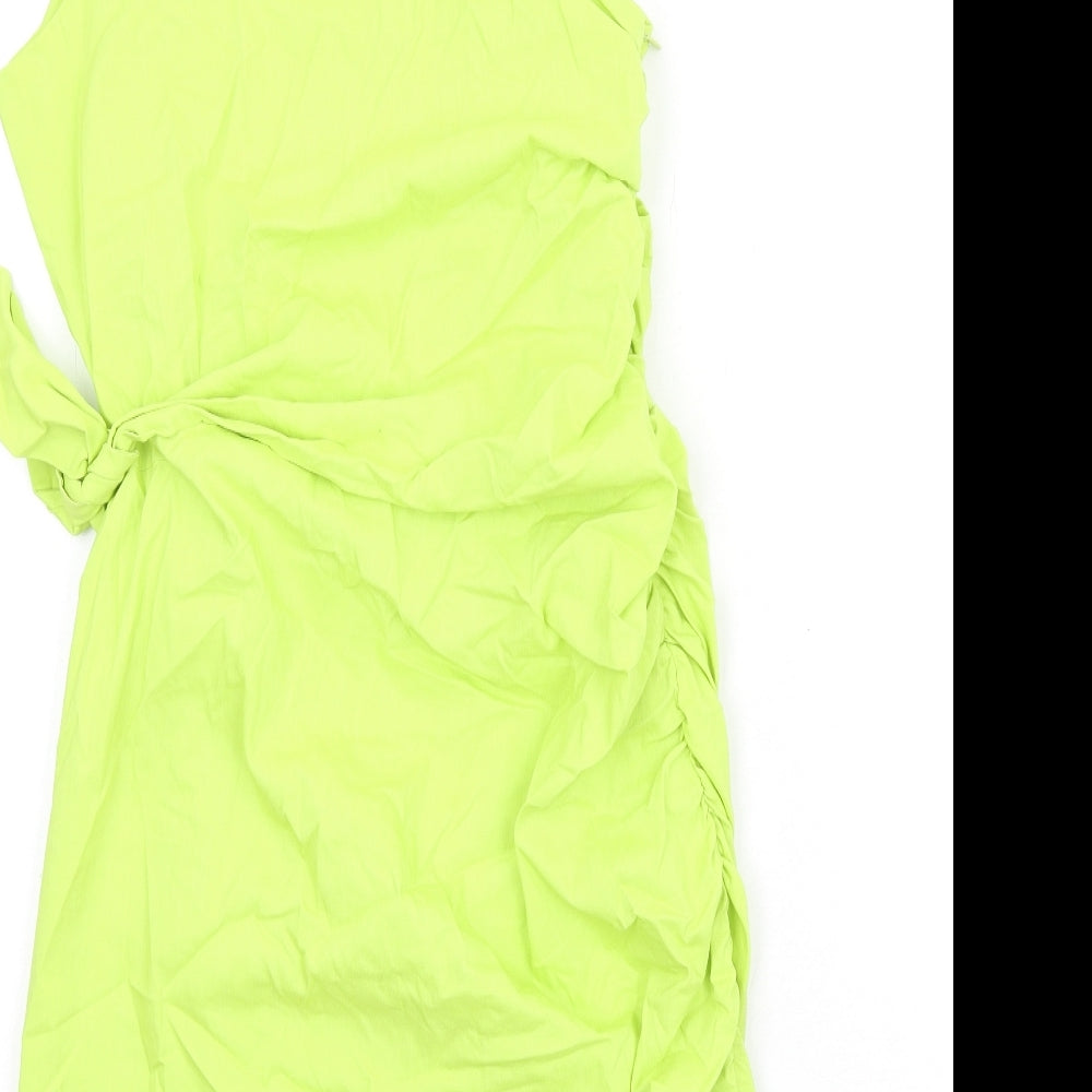 Zara Womens Green Polyester Mini Size L One Shoulder Zip