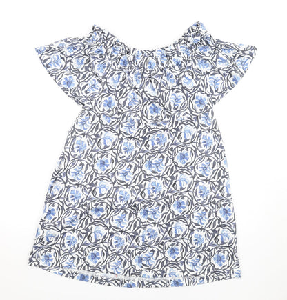 H&M Womens Blue Geometric Cotton A-Line Size S Off the Shoulder Pullover
