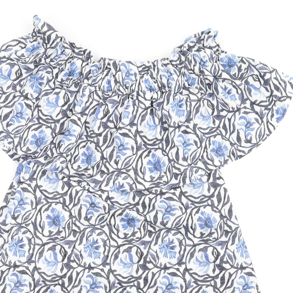 H&M Womens Blue Geometric Cotton A-Line Size S Off the Shoulder Pullover