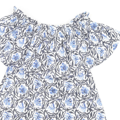 H&M Womens Blue Geometric Cotton A-Line Size S Off the Shoulder Pullover
