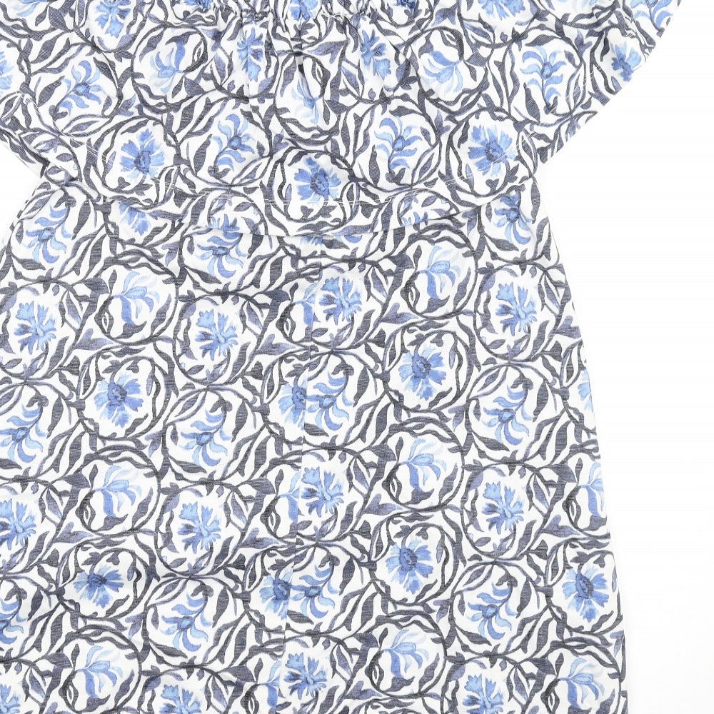 H&M Womens Blue Geometric Cotton A-Line Size S Off the Shoulder Pullover