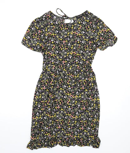 QED London Womens Multicoloured Floral Polyester A-Line Size 10 Round Neck Tie