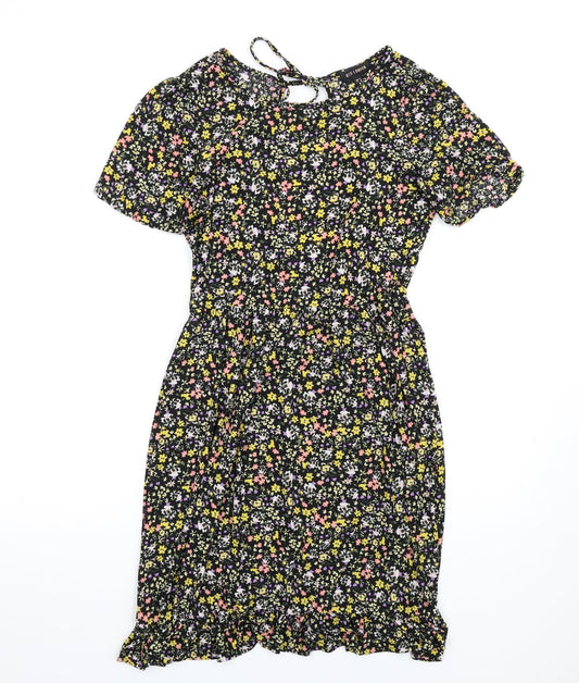 QED London Womens Multicoloured Floral Polyester A-Line Size 10 Round Neck Tie