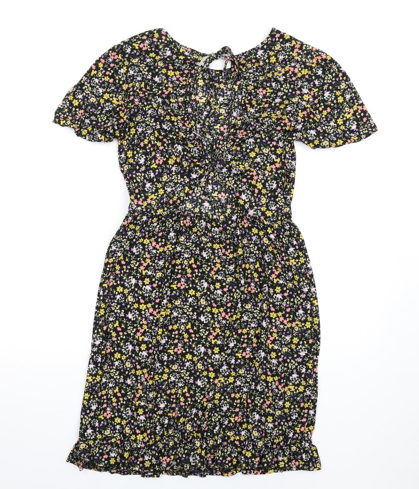 QED London Womens Multicoloured Floral Polyester A-Line Size 10 Round Neck Tie