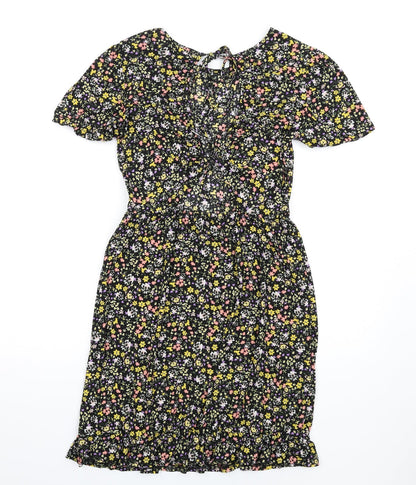 QED London Womens Multicoloured Floral Polyester A-Line Size 10 Round Neck Tie