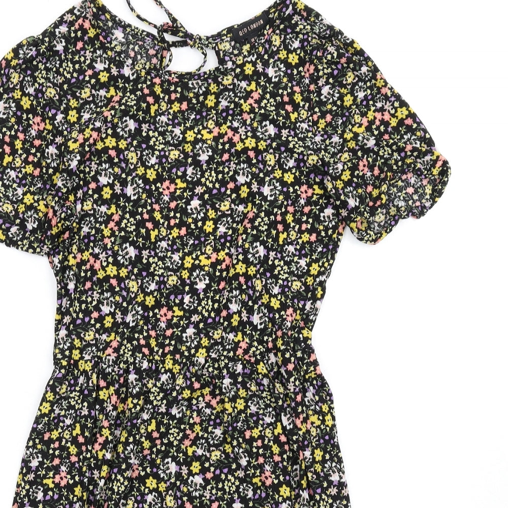 QED London Womens Multicoloured Floral Polyester A-Line Size 10 Round Neck Tie