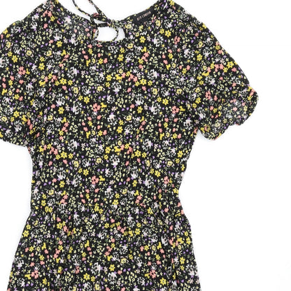 QED London Womens Multicoloured Floral Polyester A-Line Size 10 Round Neck Tie