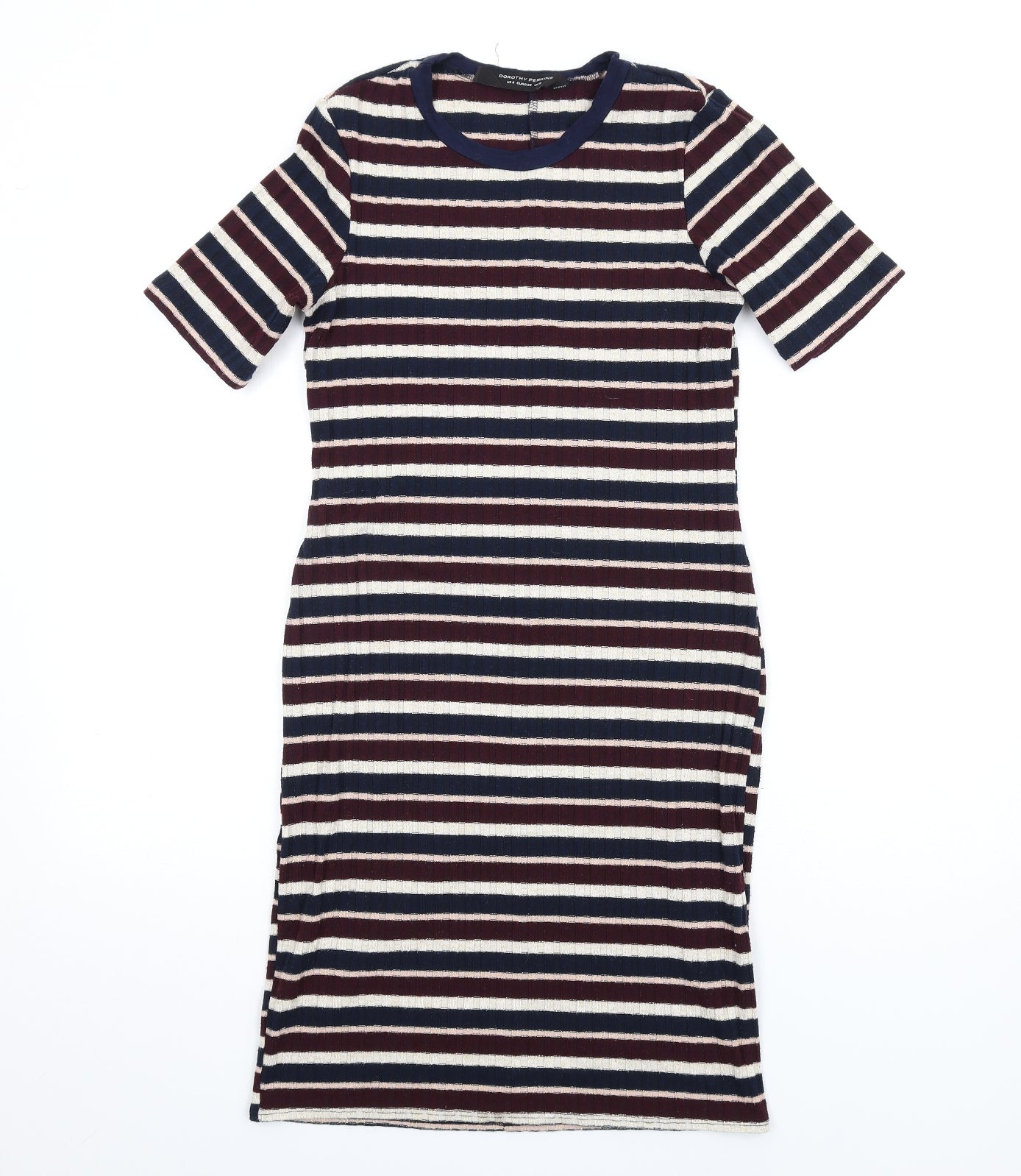 Dorothy Perkins Womens Multicoloured Striped Polyester Bodycon Size 10 Round Neck Pullover