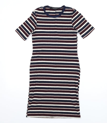 Dorothy Perkins Womens Multicoloured Striped Polyester Bodycon Size 10 Round Neck Pullover