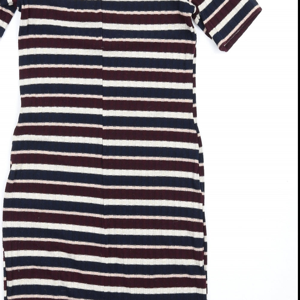 Dorothy Perkins Womens Multicoloured Striped Polyester Bodycon Size 10 Round Neck Pullover